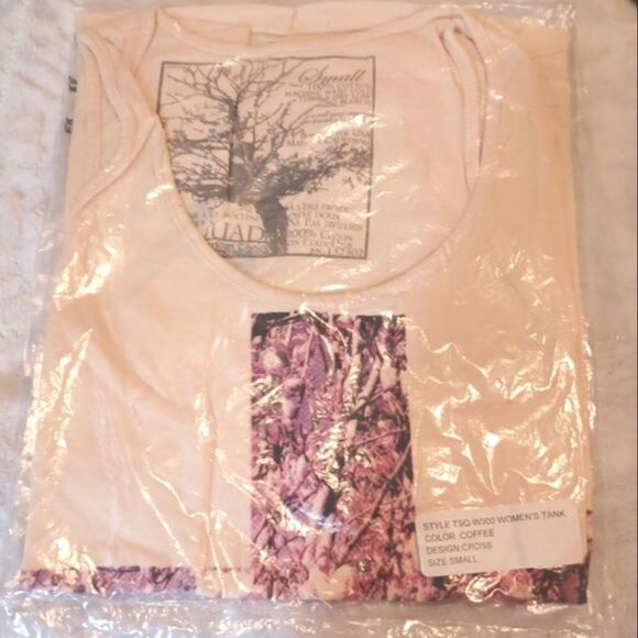 T Squad Cream & Purple Cross Print Cotton Graphic Tank Top in Coffee Size S - Picture 5 of 5